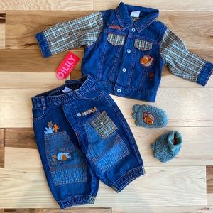 NWT Vintage Oilily- Denim & Plaid Set with Slippers (68)